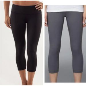 LULULEMON ATHLETICA Black-Gray Reversible Luon WUNDER UNDER CROP PANTS/ Tights 6
